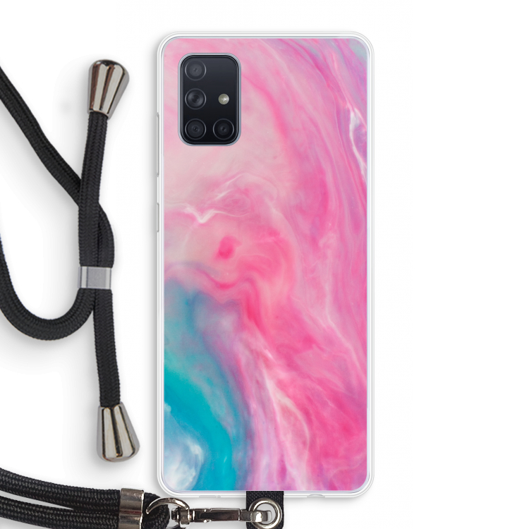 Roze explosie: Samsung Galaxy A71 Transparant Hoesje met koord