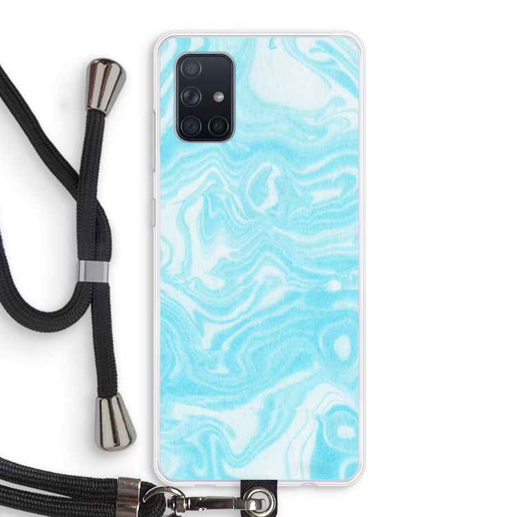 Waterverf blauw: Samsung Galaxy A71 Transparant Hoesje met koord