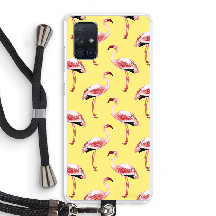 Flamingo's geel: Samsung Galaxy A71 Transparant Hoesje met koord