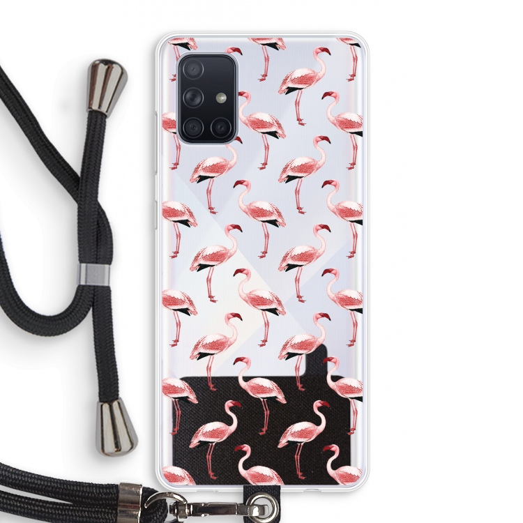 Flamingoprint groen: Samsung Galaxy A71 Transparant Hoesje met koord