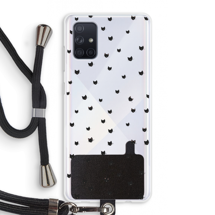 Kleine kattenkopjes: Samsung Galaxy A71 Transparant Hoesje met koord