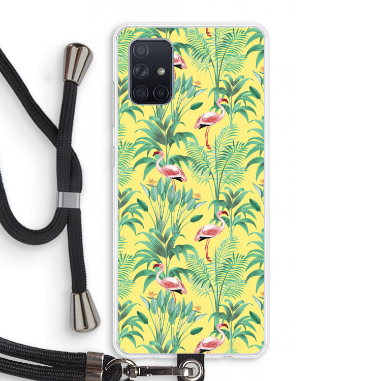Flamingo party: Samsung Galaxy A71 Transparant Hoesje met koord