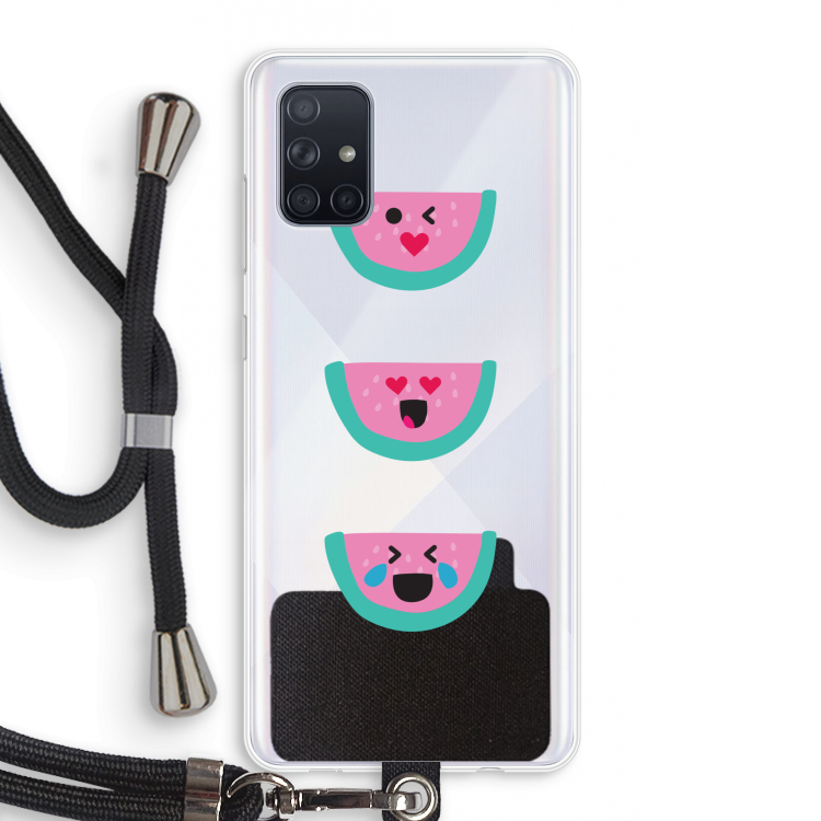 Smiley watermeloen: Samsung Galaxy A71 Transparant Hoesje met koord