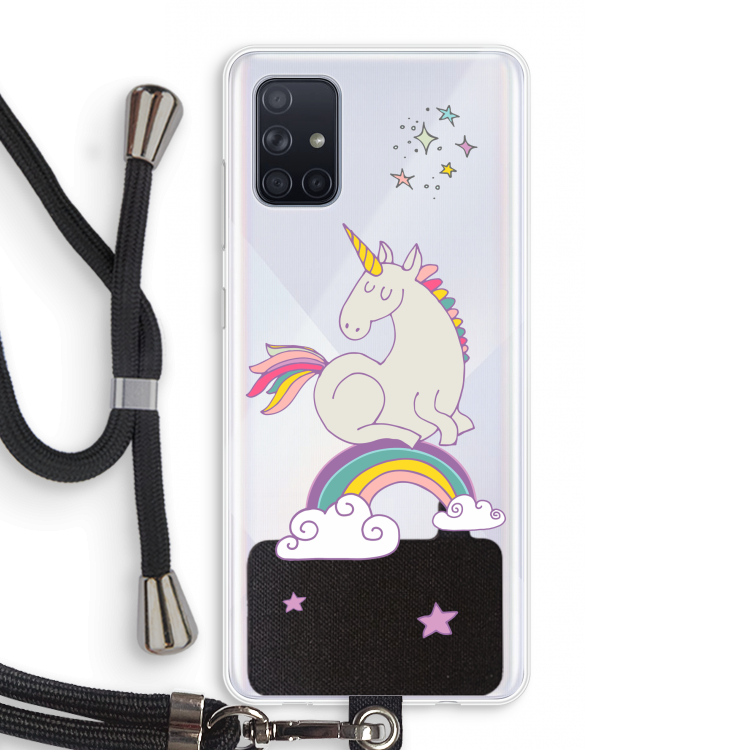 Regenboog eenhoorn: Samsung Galaxy A71 Transparant Hoesje met koord