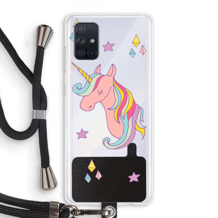 Roze eenhoorn: Samsung Galaxy A71 Transparant Hoesje met koord