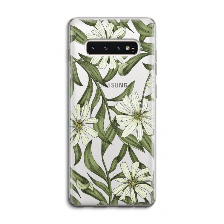 Wit bloemenpatroon: Samsung Galaxy S10 4G Transparant Hoesje