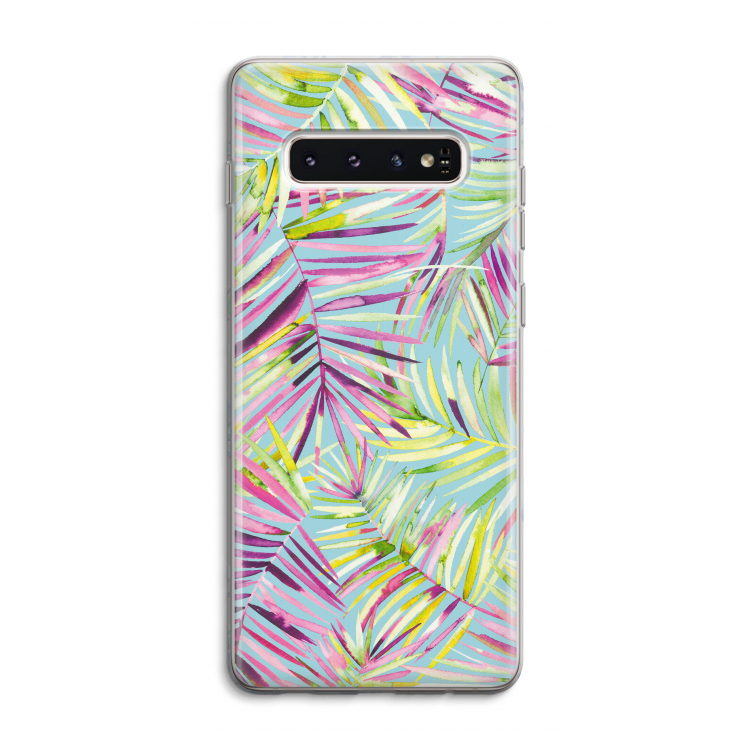 Tropical Palms Blue: Samsung Galaxy S10 4G Transparant Hoesje