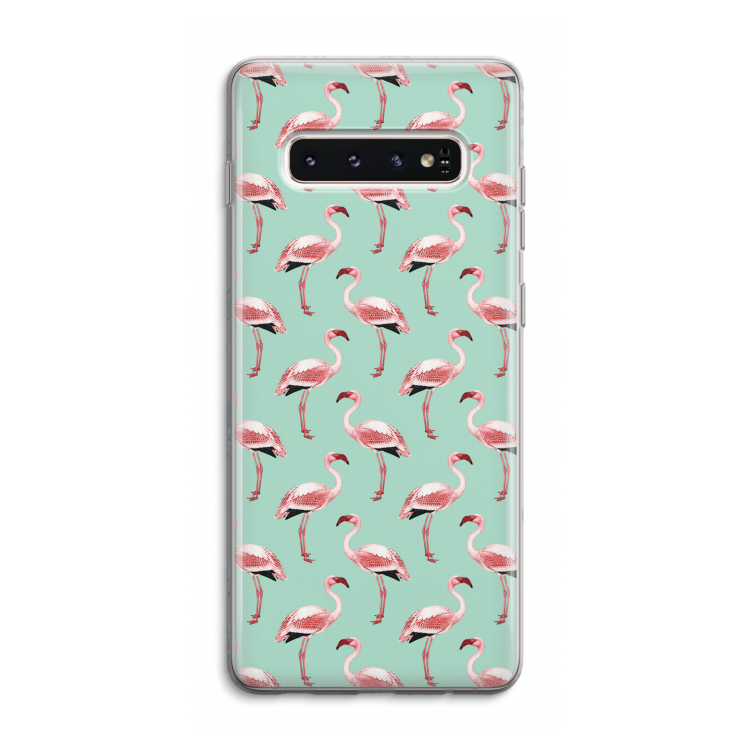 Flamingoprint groen: Samsung Galaxy S10 4G Transparant Hoesje