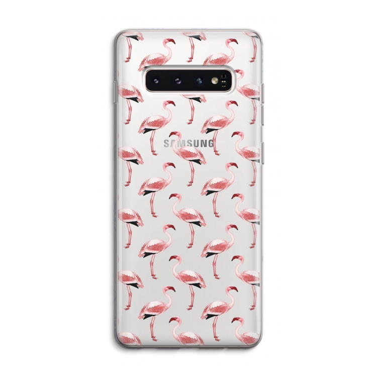 Flamingoprint groen: Samsung Galaxy S10 4G Transparant Hoesje
