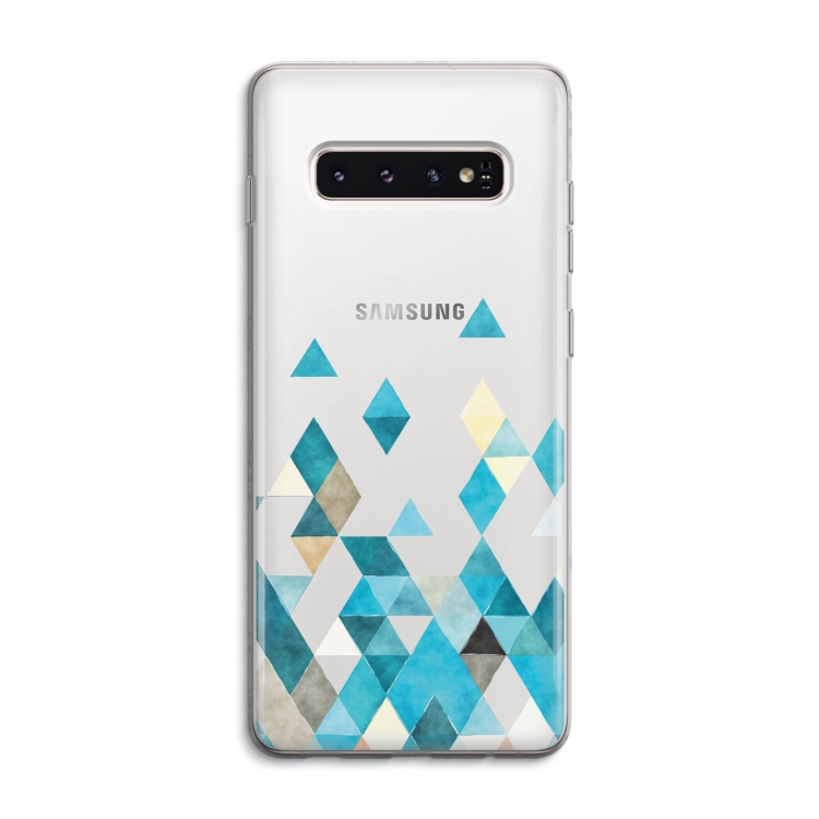 Gekleurde driehoekjes blauw: Samsung Galaxy S10 4G Transparant Hoesje