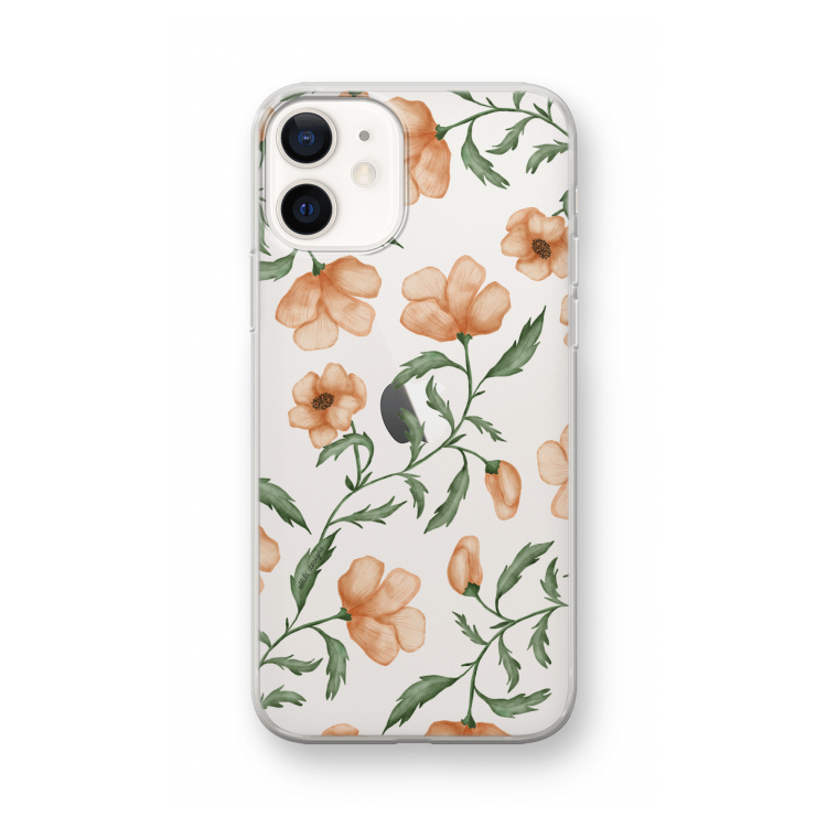 Peachy flowers: iPhone 12 mini Transparant Hoesje