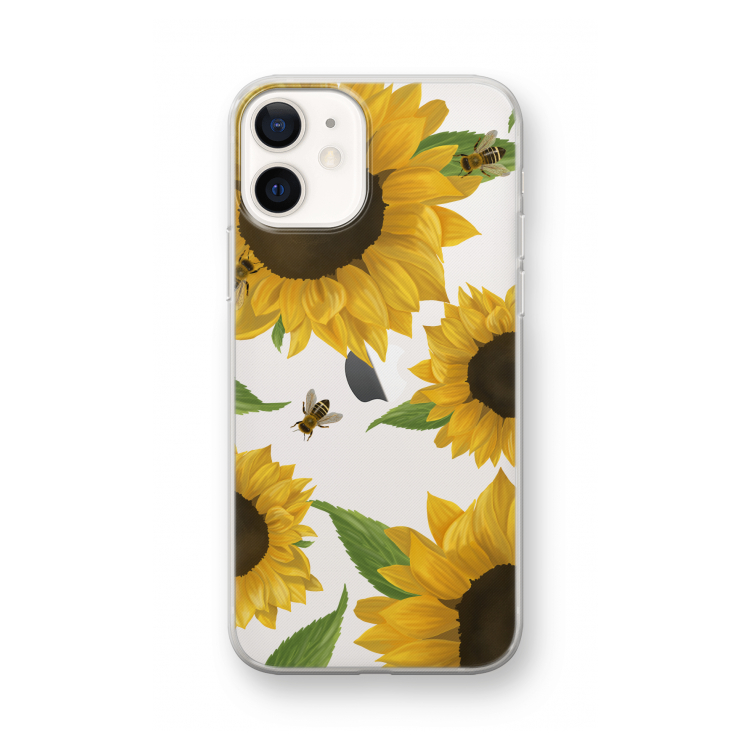 Sunflower and bees: iPhone 12 mini Transparant Hoesje