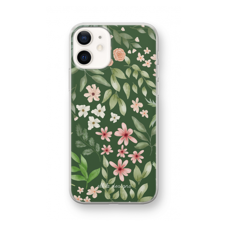 Botanical green sweet flower heaven: iPhone 12 mini Transparant Hoesje