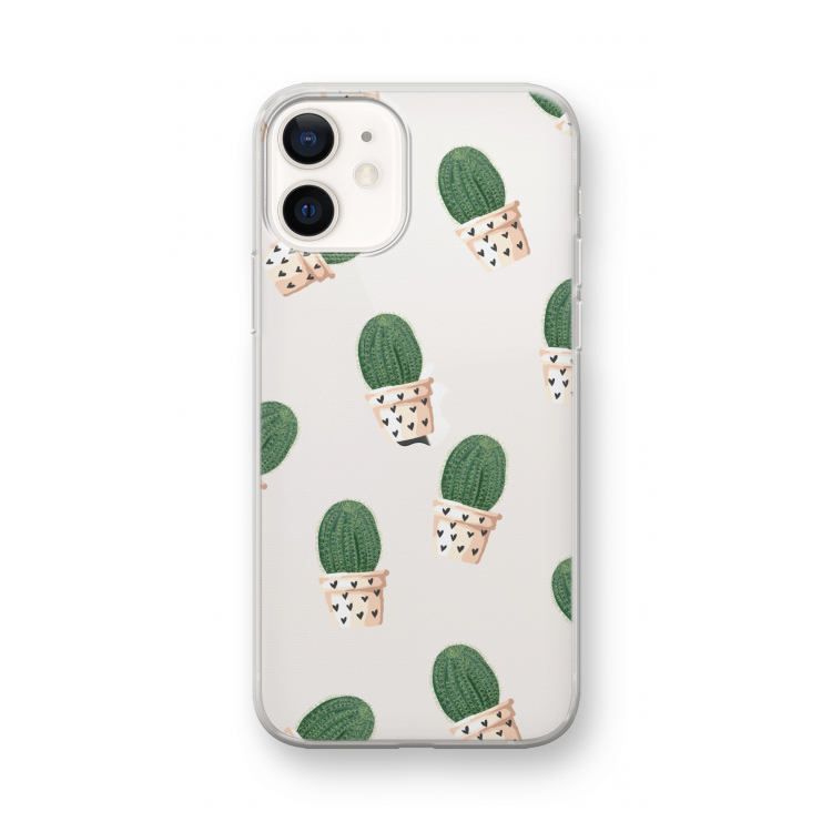 Cactusprint roze: iPhone 12 mini Transparant Hoesje