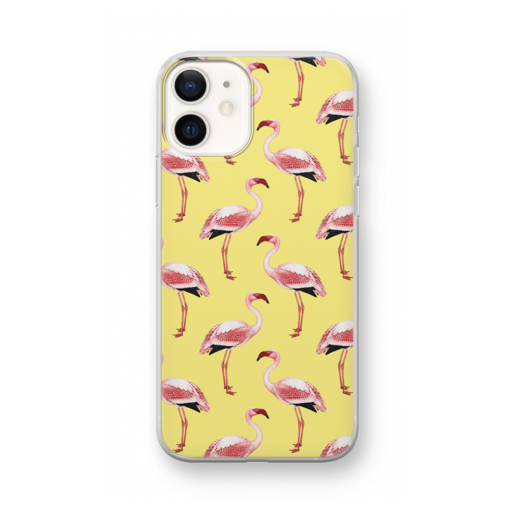 Flamingo's geel: iPhone 12 mini Transparant Hoesje