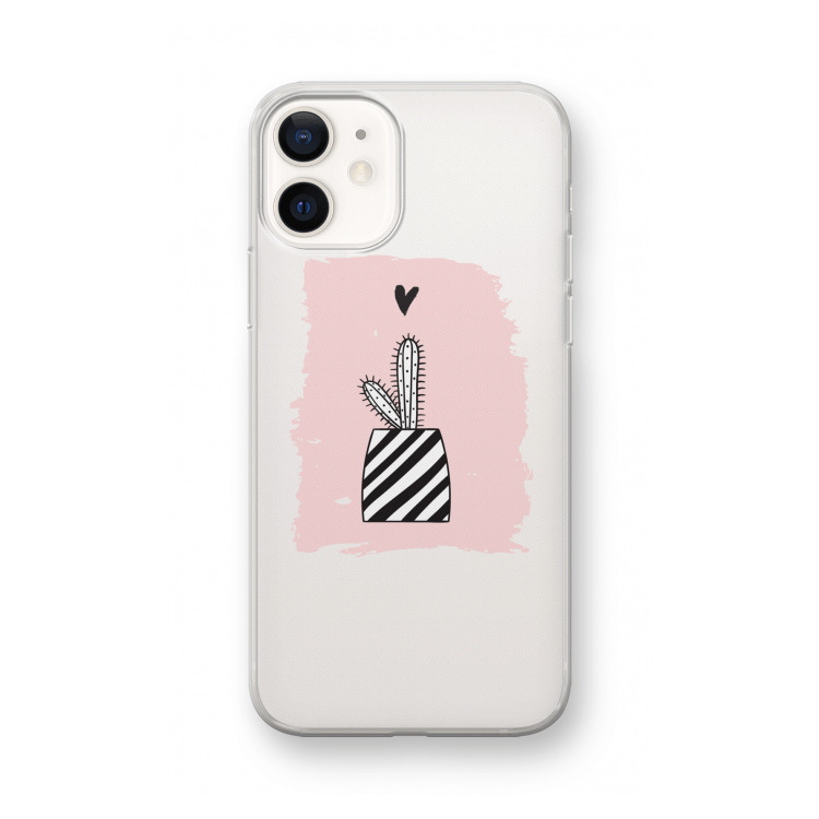 Zwart-wit cactus: iPhone 12 mini Transparant Hoesje