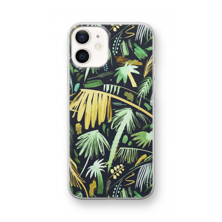 Tropical Palms Dark: iPhone 12 mini Transparant Hoesje