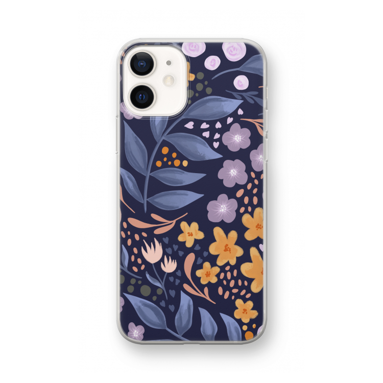 Flowers with blue leaves: iPhone 12 mini Transparant Hoesje