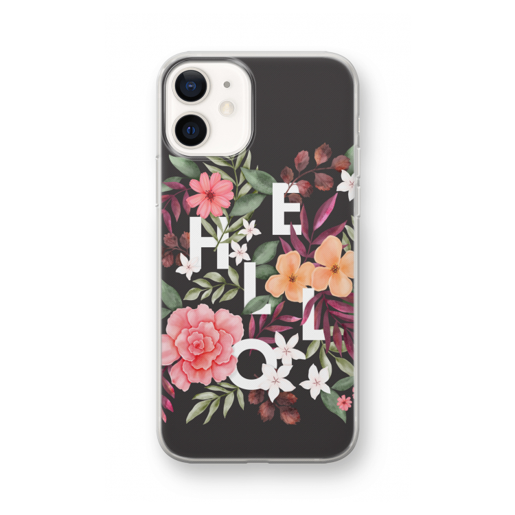 Hello in flowers: iPhone 12 mini Transparant Hoesje
