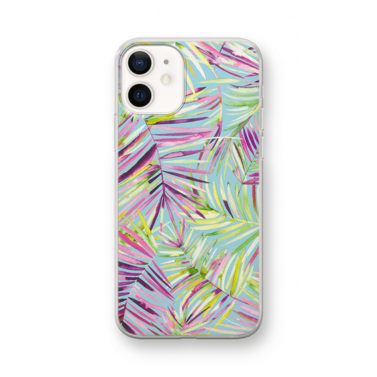 Tropical Palms Blue: iPhone 12 mini Transparant Hoesje