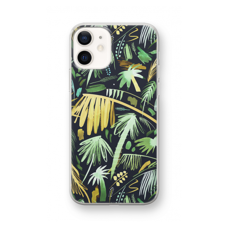 Tropical Palms Dark: iPhone 12 mini Transparant Hoesje