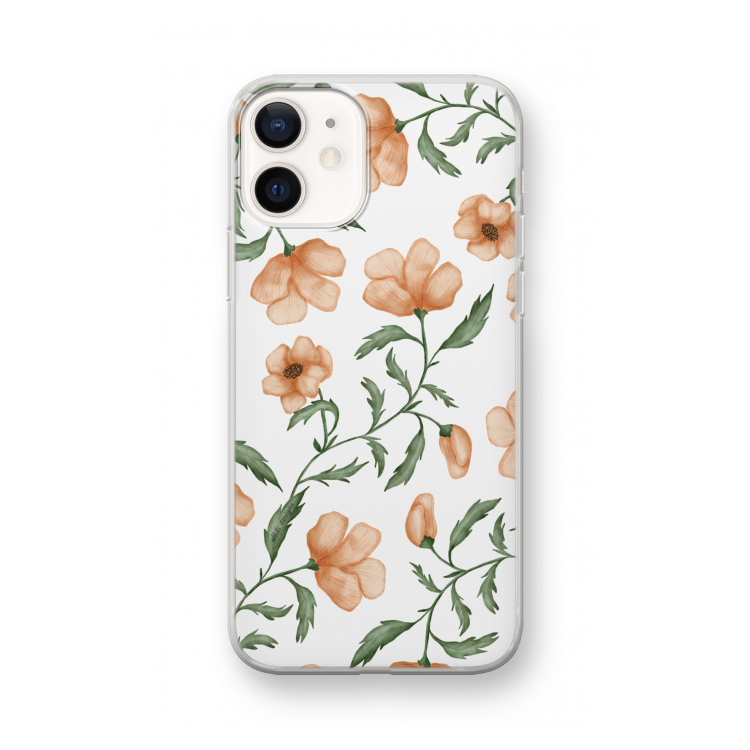 Peachy flowers: iPhone 12 mini Transparant Hoesje
