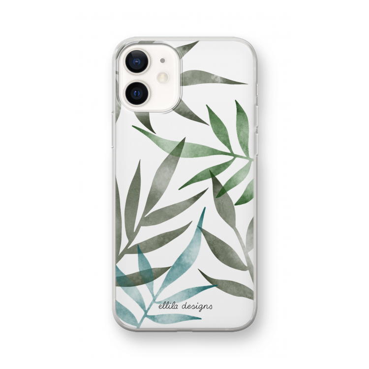 Tropical watercolor leaves: iPhone 12 mini Transparant Hoesje