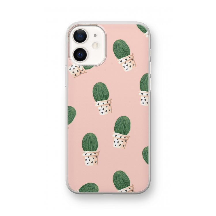 Cactusprint roze: iPhone 12 mini Transparant Hoesje