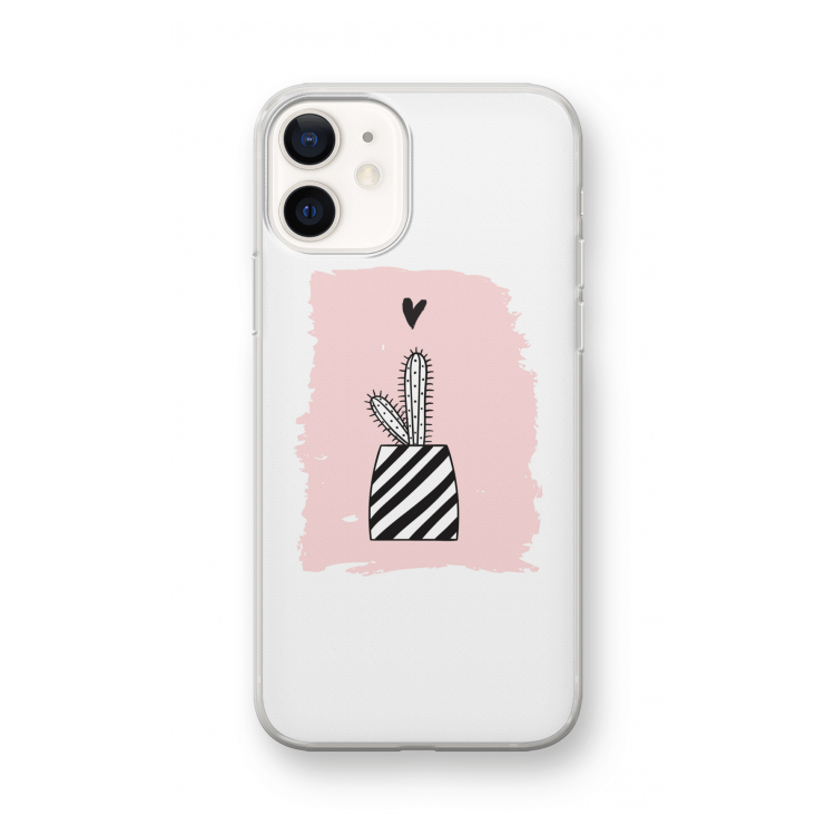 Zwart-wit cactus: iPhone 12 mini Transparant Hoesje