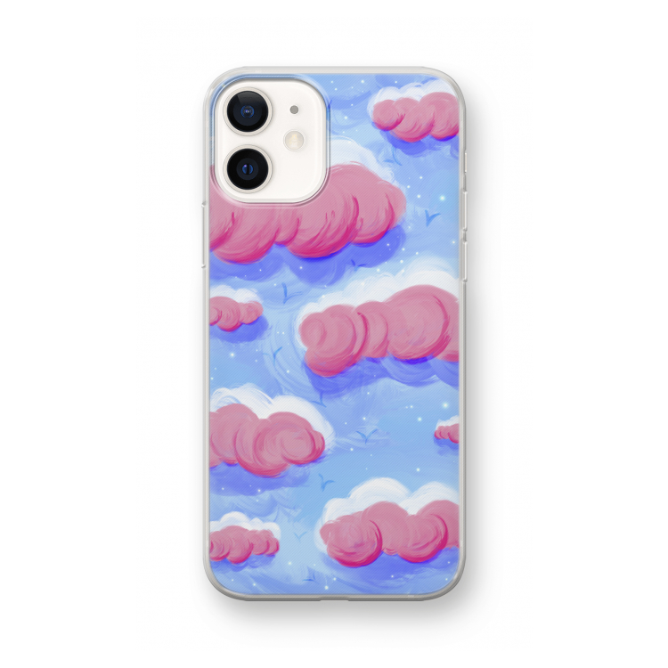 Roze wolken met vogels: iPhone 12 mini Transparant Hoesje