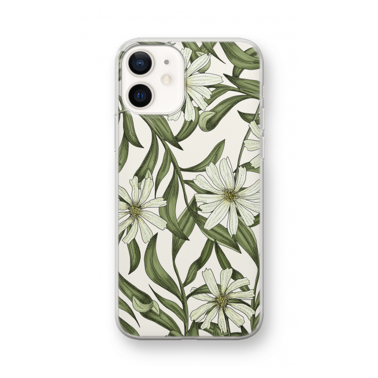 Wit bloemenpatroon: iPhone 12 mini Transparant Hoesje