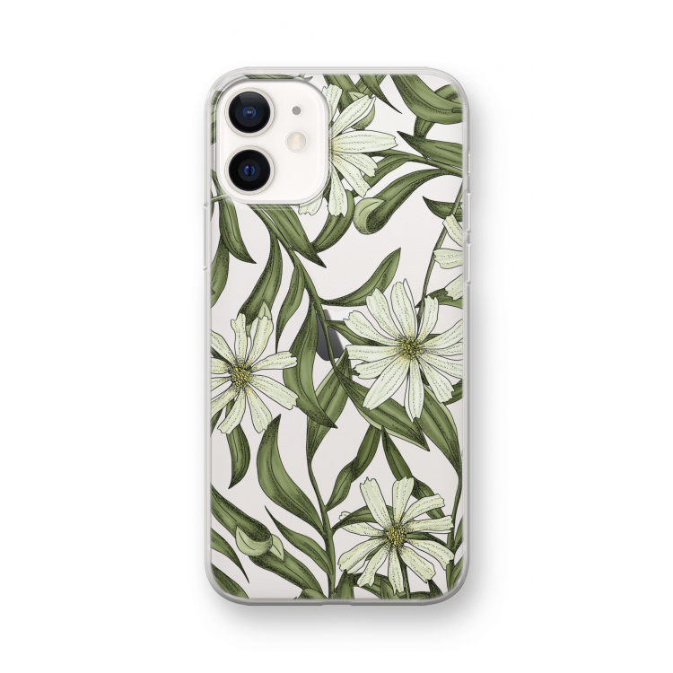 Wit bloemenpatroon: iPhone 12 mini Transparant Hoesje