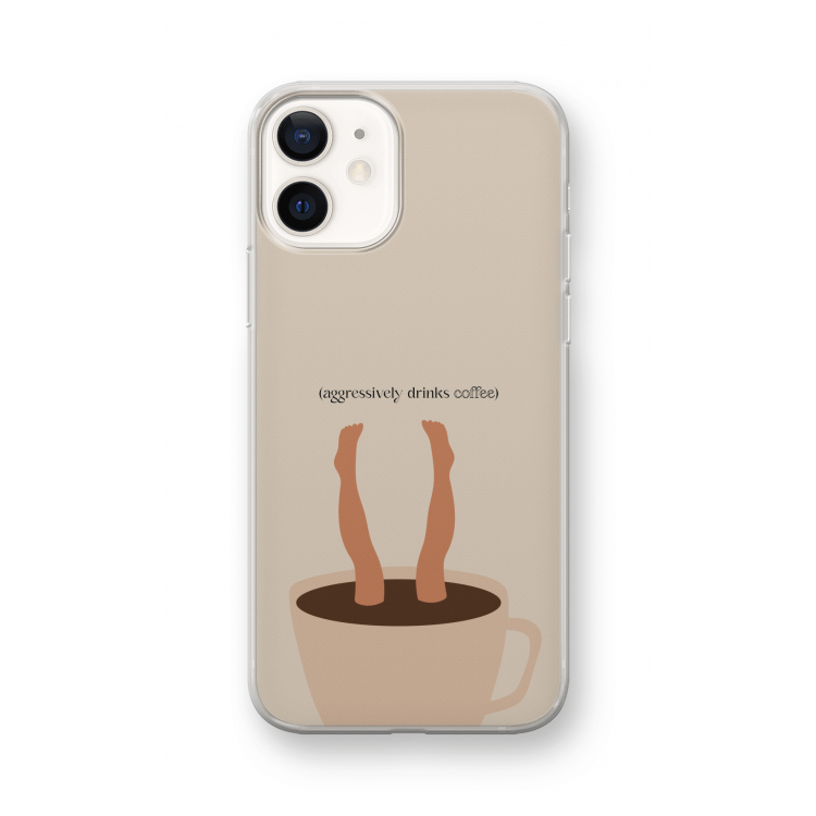 Aggressively drinks coffee: iPhone 12 mini Transparant Hoesje