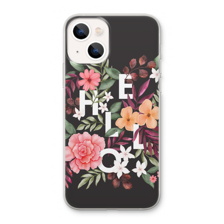 Hello in flowers: iPhone 13 Transparant Hoesje
