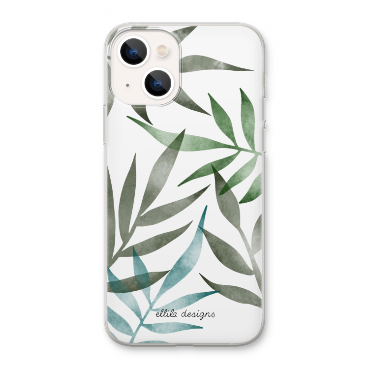 Tropical watercolor leaves: iPhone 13 Transparant Hoesje