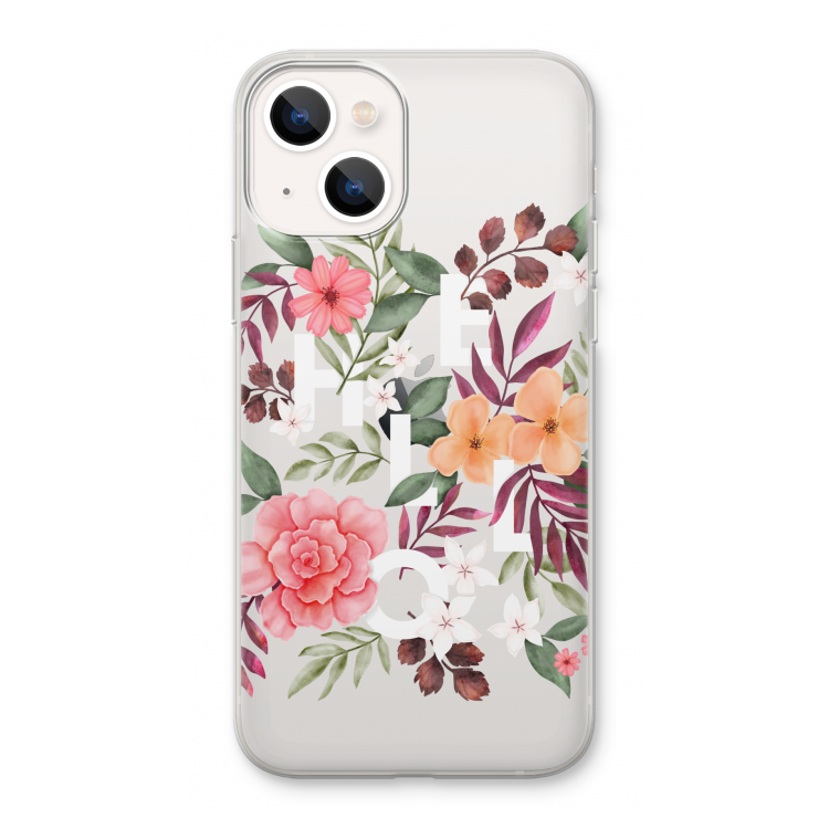 Hello in flowers: iPhone 13 Transparant Hoesje