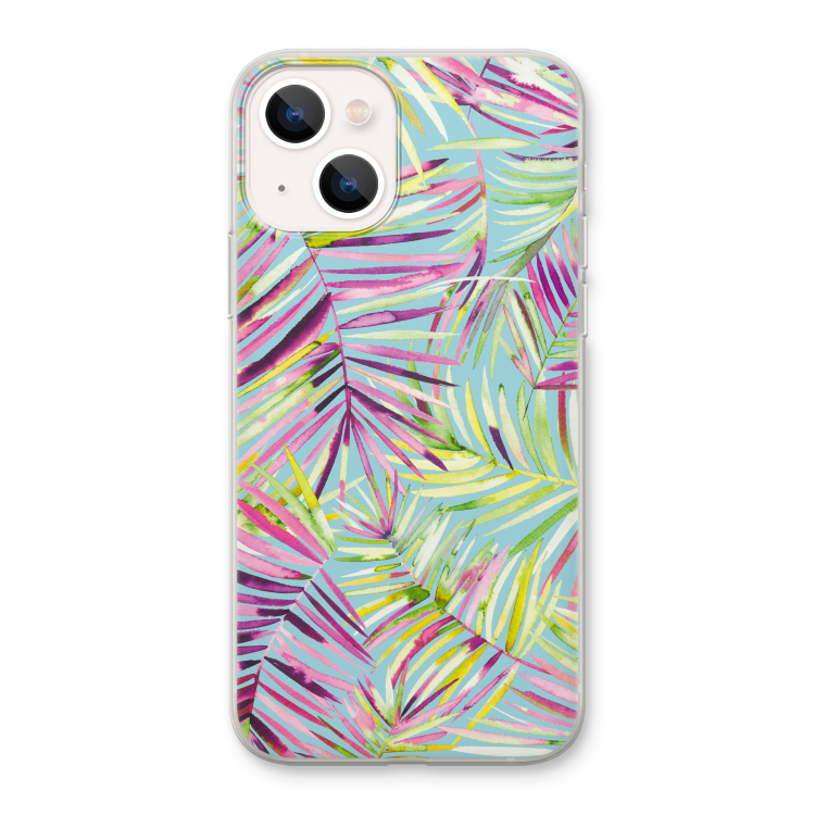 Tropical Palms Blue: iPhone 13 Transparant Hoesje