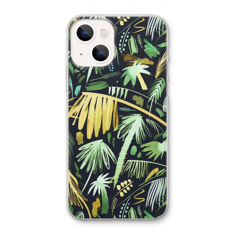 Tropical Palms Dark: iPhone 13 Transparant Hoesje