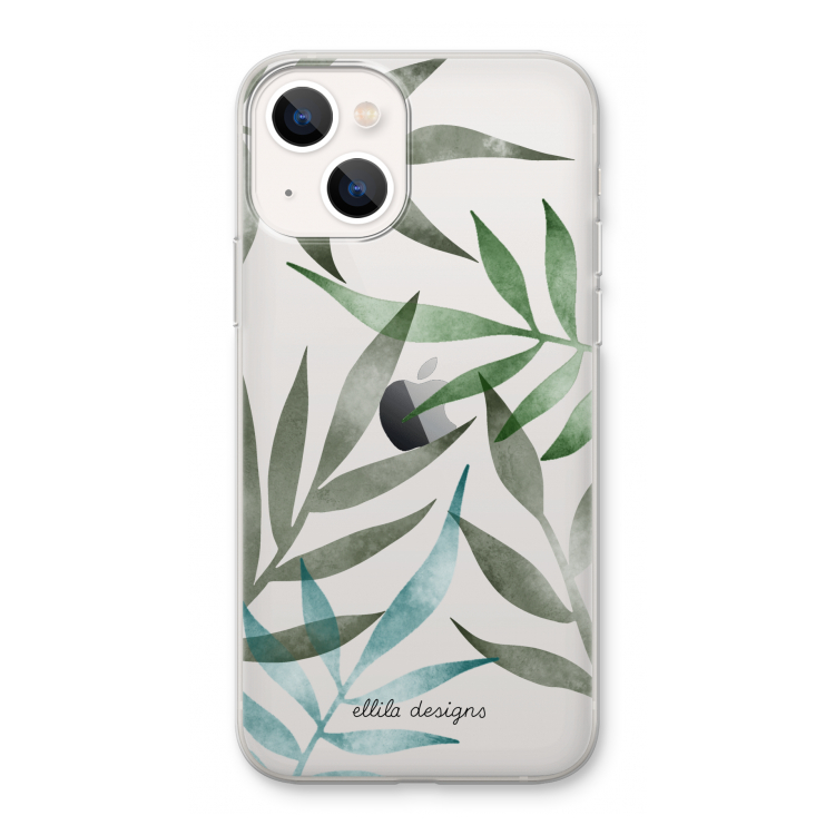 Tropical watercolor leaves: iPhone 13 Transparant Hoesje