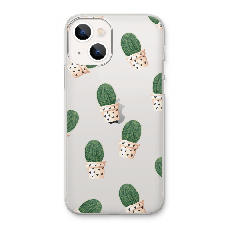 Cactusprint roze: iPhone 13 Transparant Hoesje