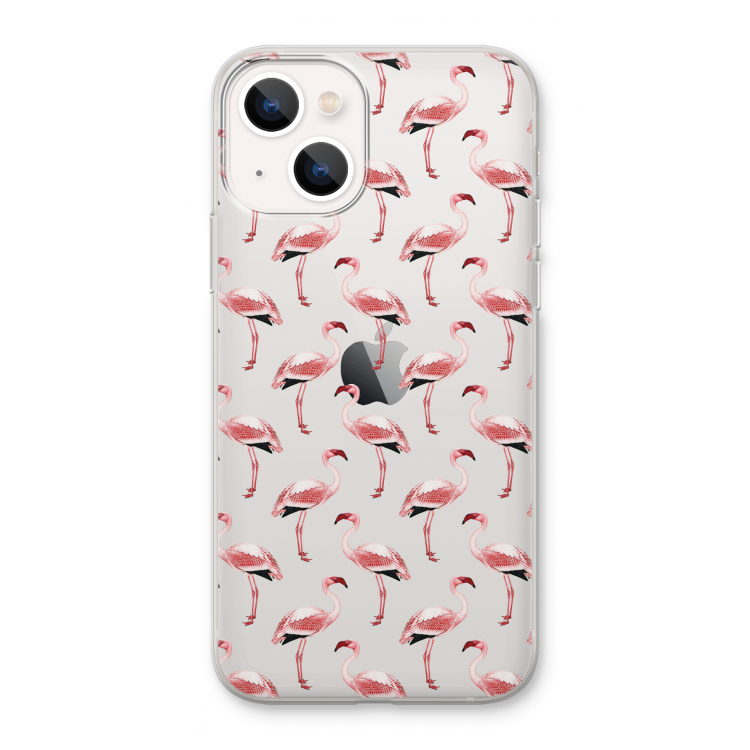 Flamingoprint groen: iPhone 13 Transparant Hoesje