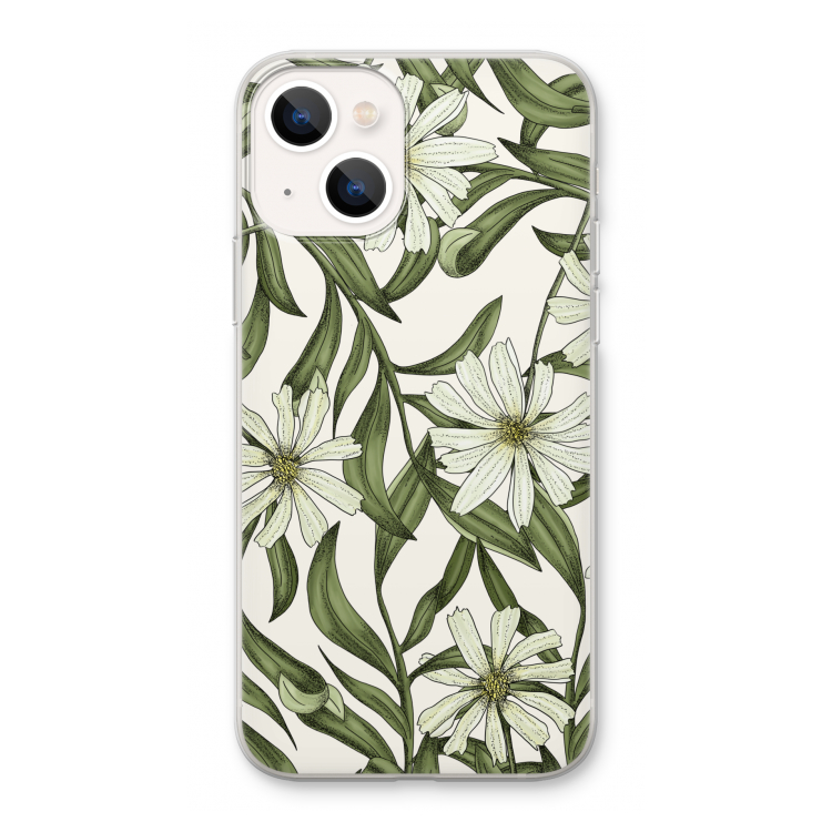 Wit bloemenpatroon: iPhone 13 Transparant Hoesje