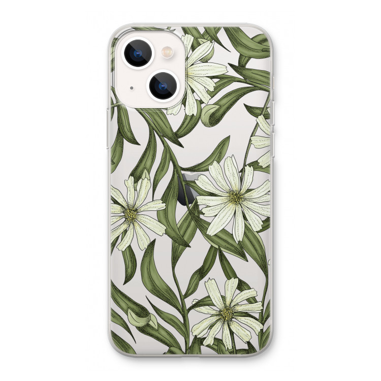 Wit bloemenpatroon: iPhone 13 Transparant Hoesje