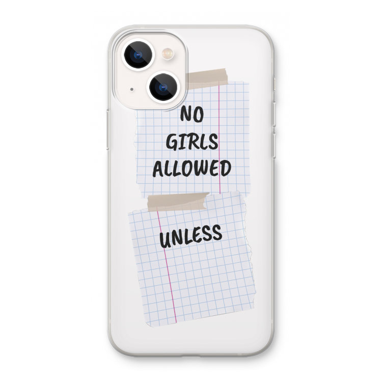 No Girls Allowed Unless: iPhone 13 mini Transparant Hoesje