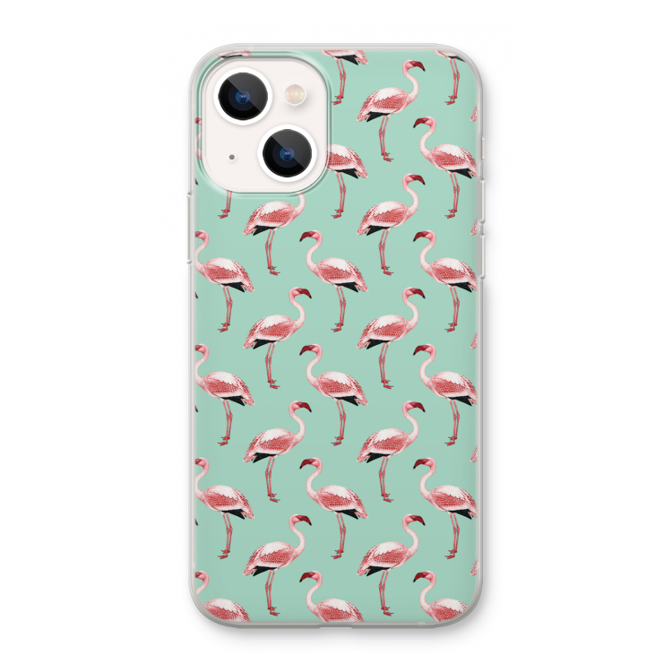 Flamingoprint groen: iPhone 13 mini Transparant Hoesje