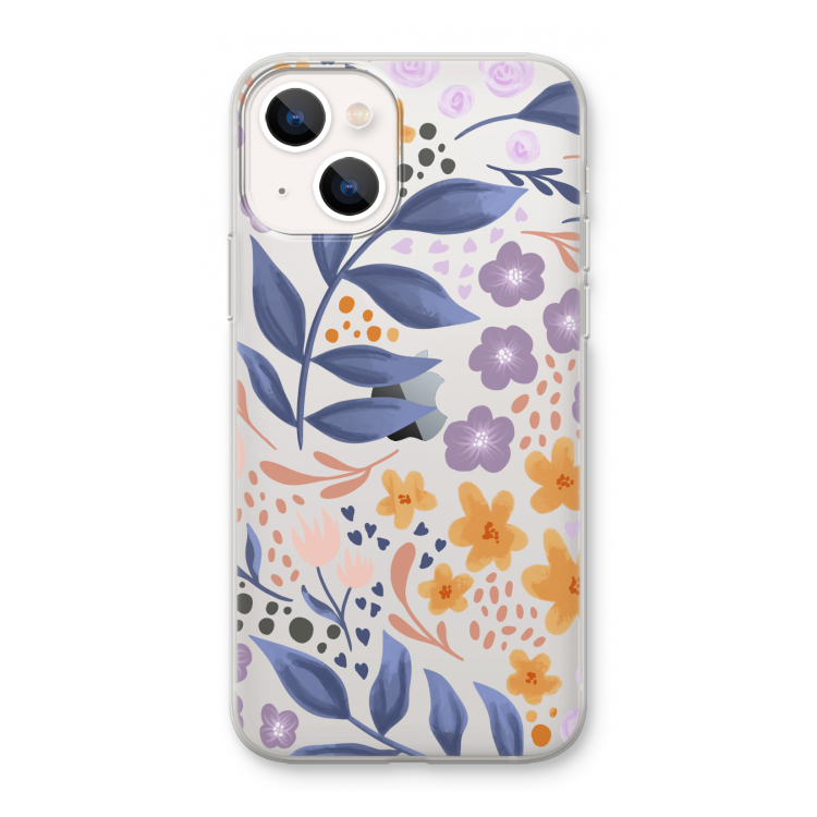 Flowers with blue leaves: iPhone 13 mini Transparant Hoesje