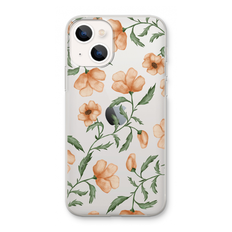 Peachy flowers: iPhone 13 mini Transparant Hoesje