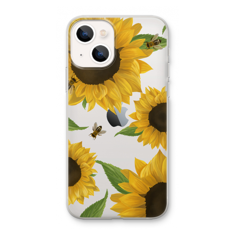 Sunflower and bees: iPhone 13 mini Transparant Hoesje
