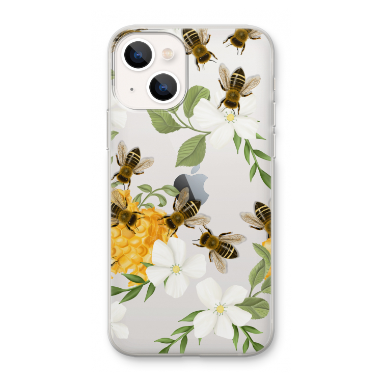 No flowers without bees: iPhone 13 mini Transparant Hoesje