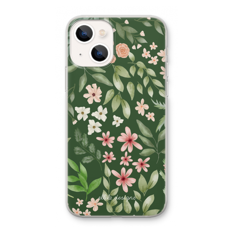 Botanical green sweet flower heaven: iPhone 13 mini Transparant Hoesje